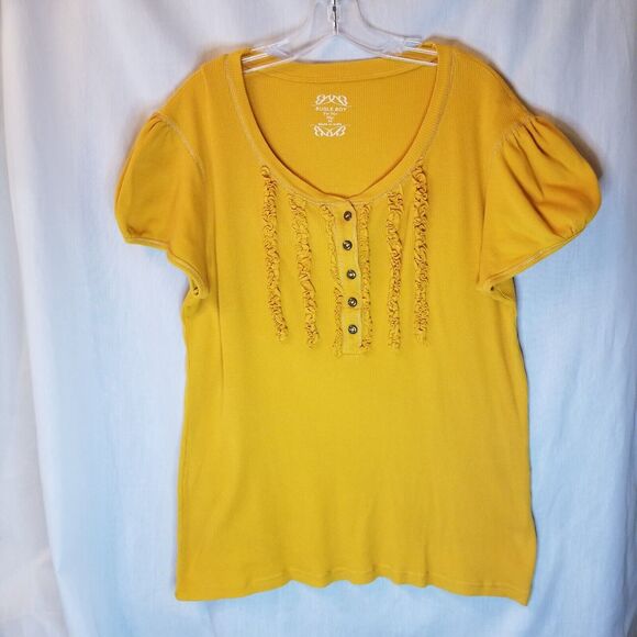Vintage Top Women’s Plus Size 3X Orange Short Sleeve Ruffled 90s Y2K Ribbed - Picture 1 of 10